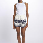PAISLEY short con fiori applicate  by milaura. BE24973 NATURAL NAVY benaras soleil 