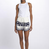 PAISLEY short con fiori applicate  by milaura. BE24973 NATURAL NAVY benaras soleil 