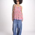 ttop a quadretti con fiorellini ricamati 1WS-58E RED payal pratap 