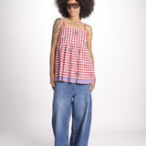 ttop a quadretti con fiorellini ricamati 1WS-58E RED payal pratap 