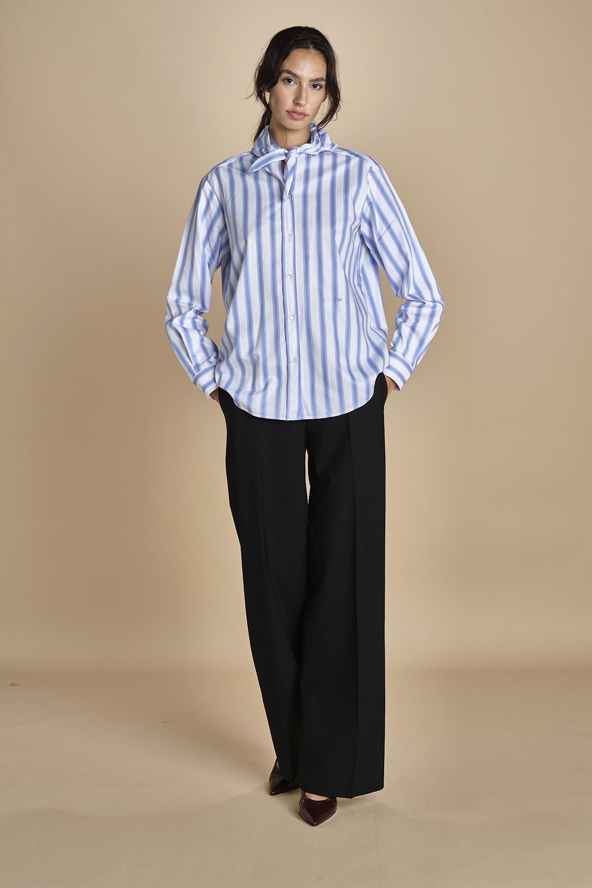 camicia girocollo a righe con bandana G0315249 R1D1 n21 