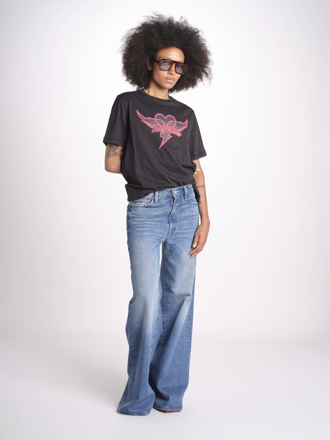 t-shirt con cuore e ali JWTS02856 BLACK 011 zadig & voltaire 