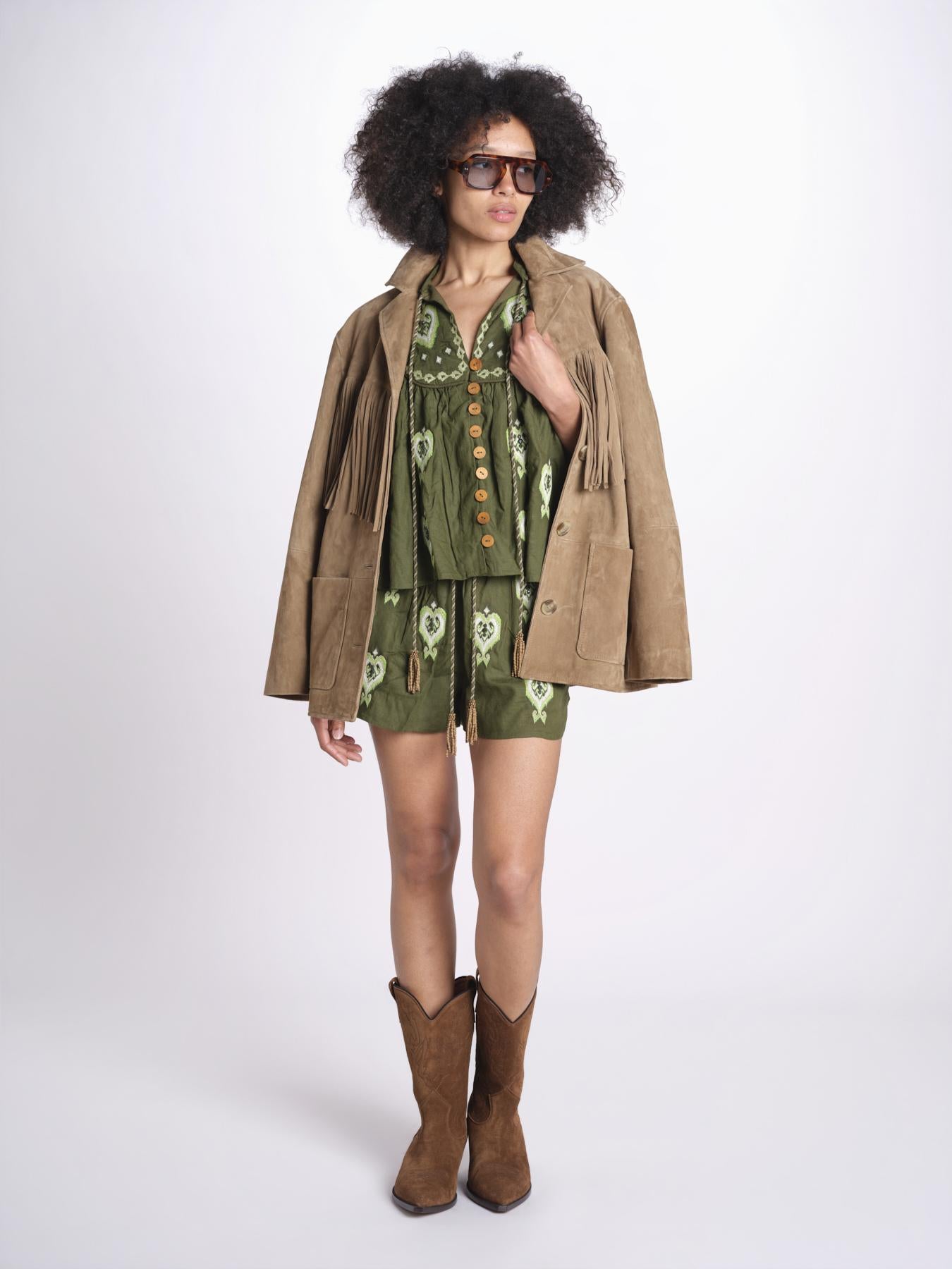 short con ricamo cuori 344171 GREEN L0013 farm rio 