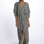ANTOINETTE abito impero con stampa foglie ANTOINETTE INDIAN BLACK laraethnics 