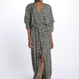 ANTOINETTE abito impero con stampa foglie ANTOINETTE INDIAN BLACK laraethnics 