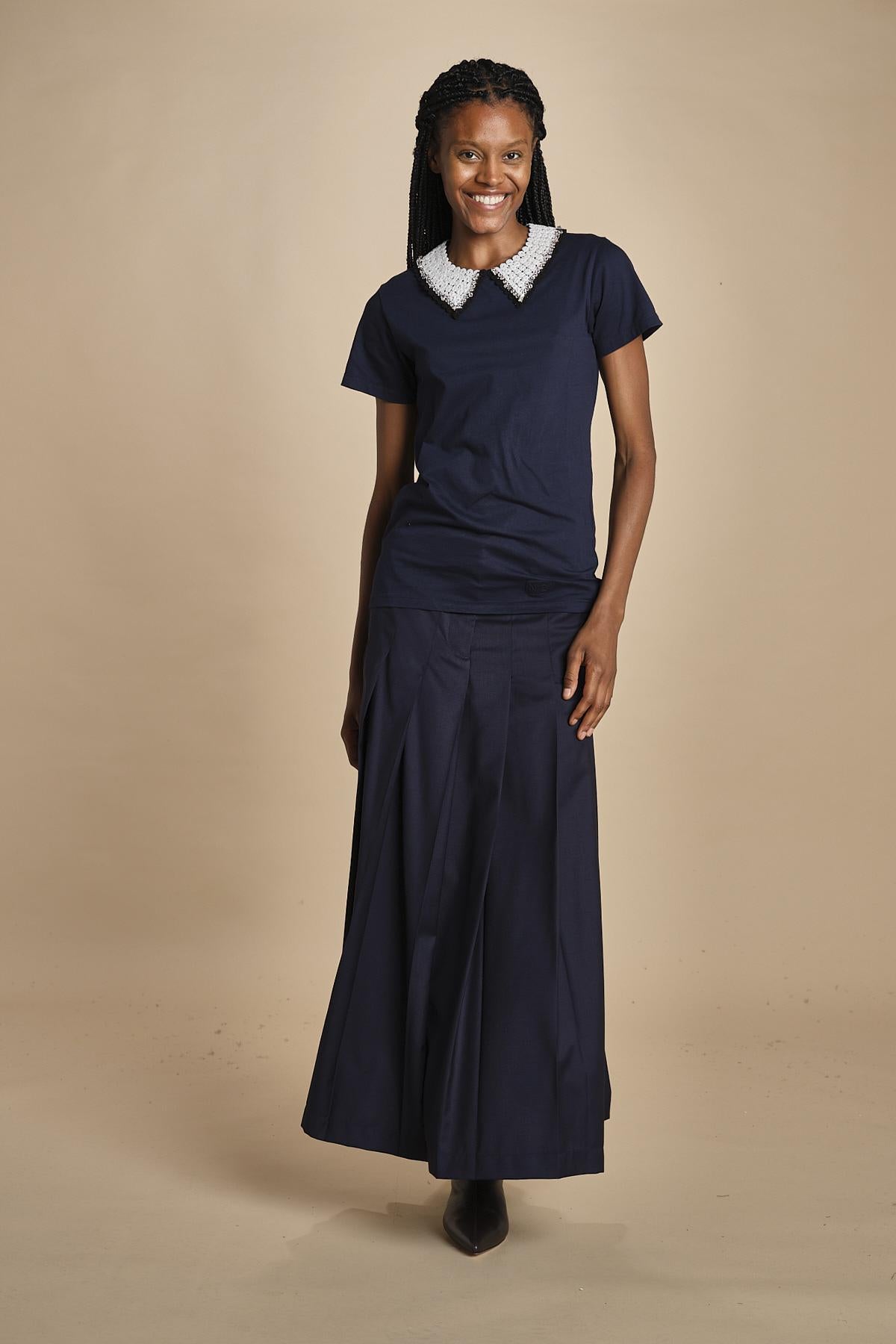 t-shirt con colletto ricamato F07141571101 BLU n21 