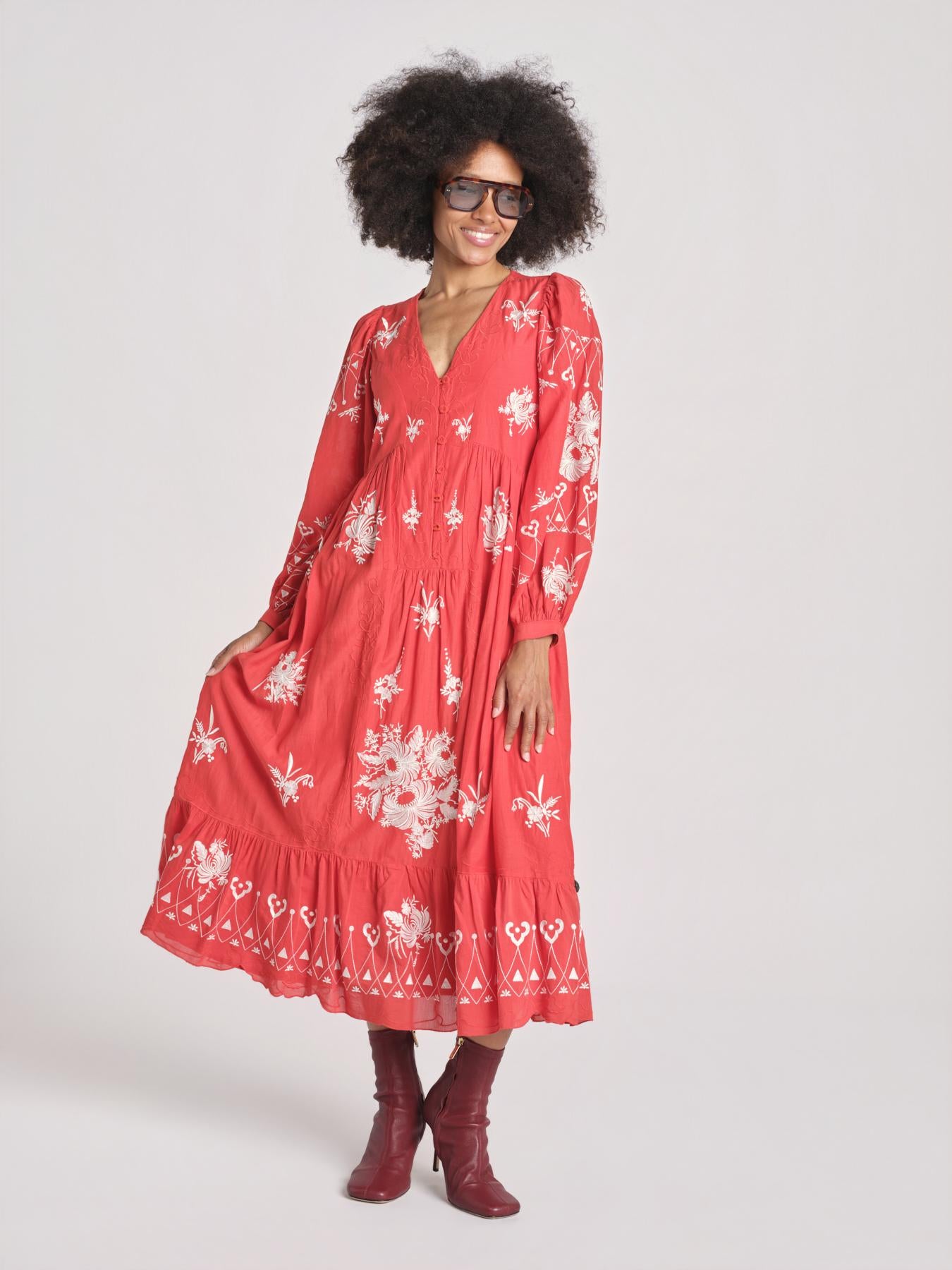 abito con ricamo fiori SERAFINA DRESS 100 POPPY sea ny 