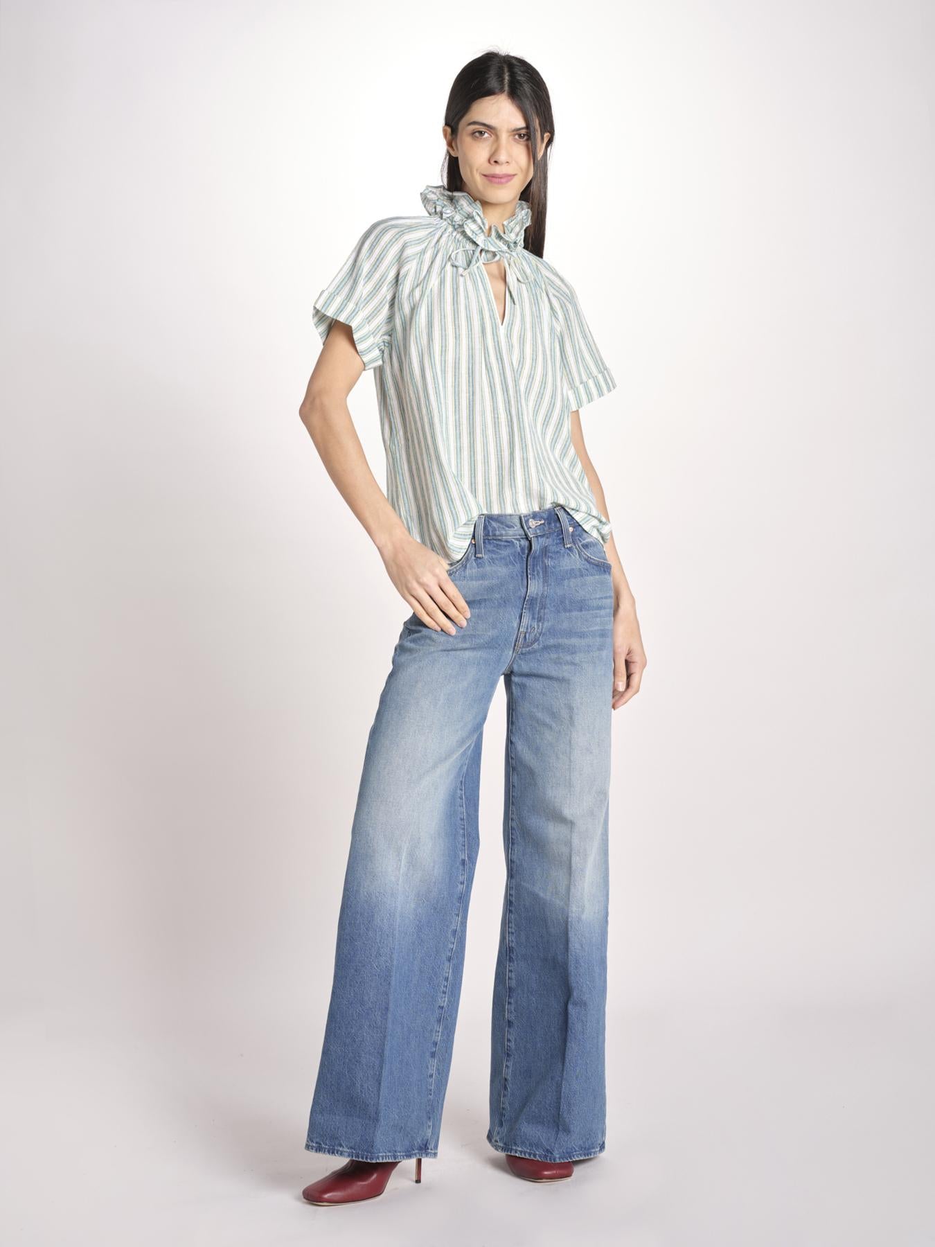 Camicia a righe e collo con rouches ESCARGOT SH71RESCARG-GRE GREEN STRIPES laurence bras 