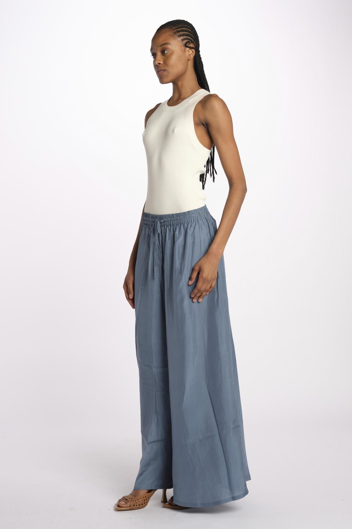PALAZZO pantaloni in seta  by milaura. BE24252PANT GREY BLU benaras soleil 