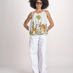top con spalline ricamo giraffe BE25396 WHITE MULTI benaras soleil 
