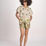 camicia cropped BE25124 BEIGE GREEN benaras soleil 