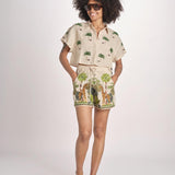 camicia cropped BE25124 BEIGE GREEN benaras soleil 