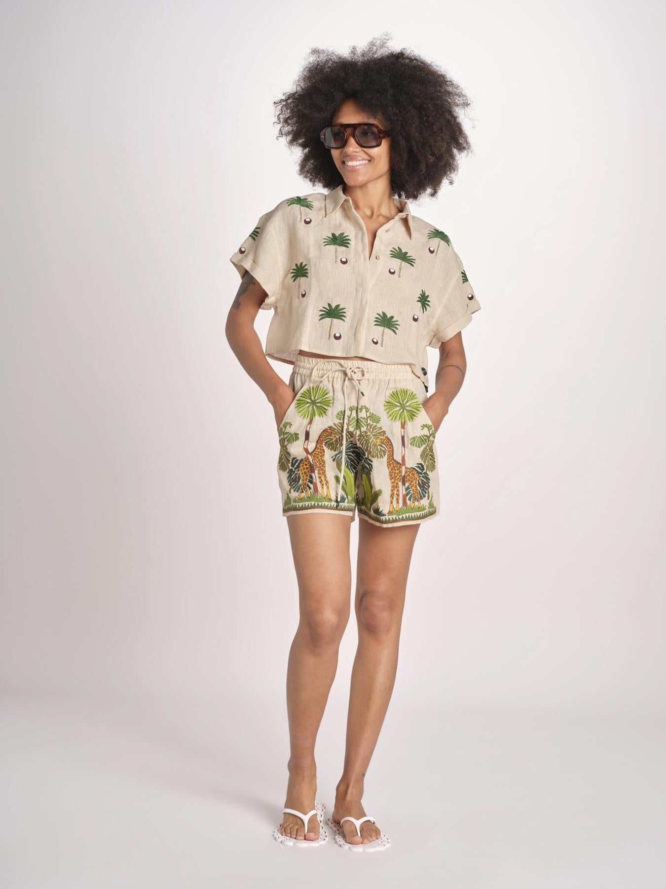 camicia cropped BE25124 BEIGE GREEN benaras soleil 