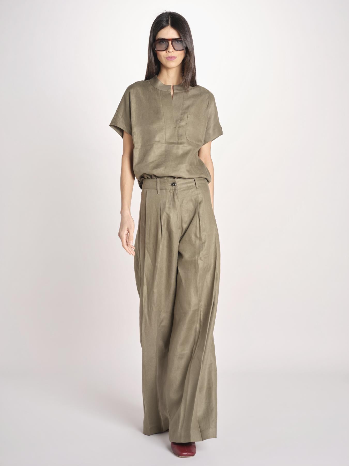 pantalone in lino con pinces PETRA PE98 OLIVA nine in the morning 
