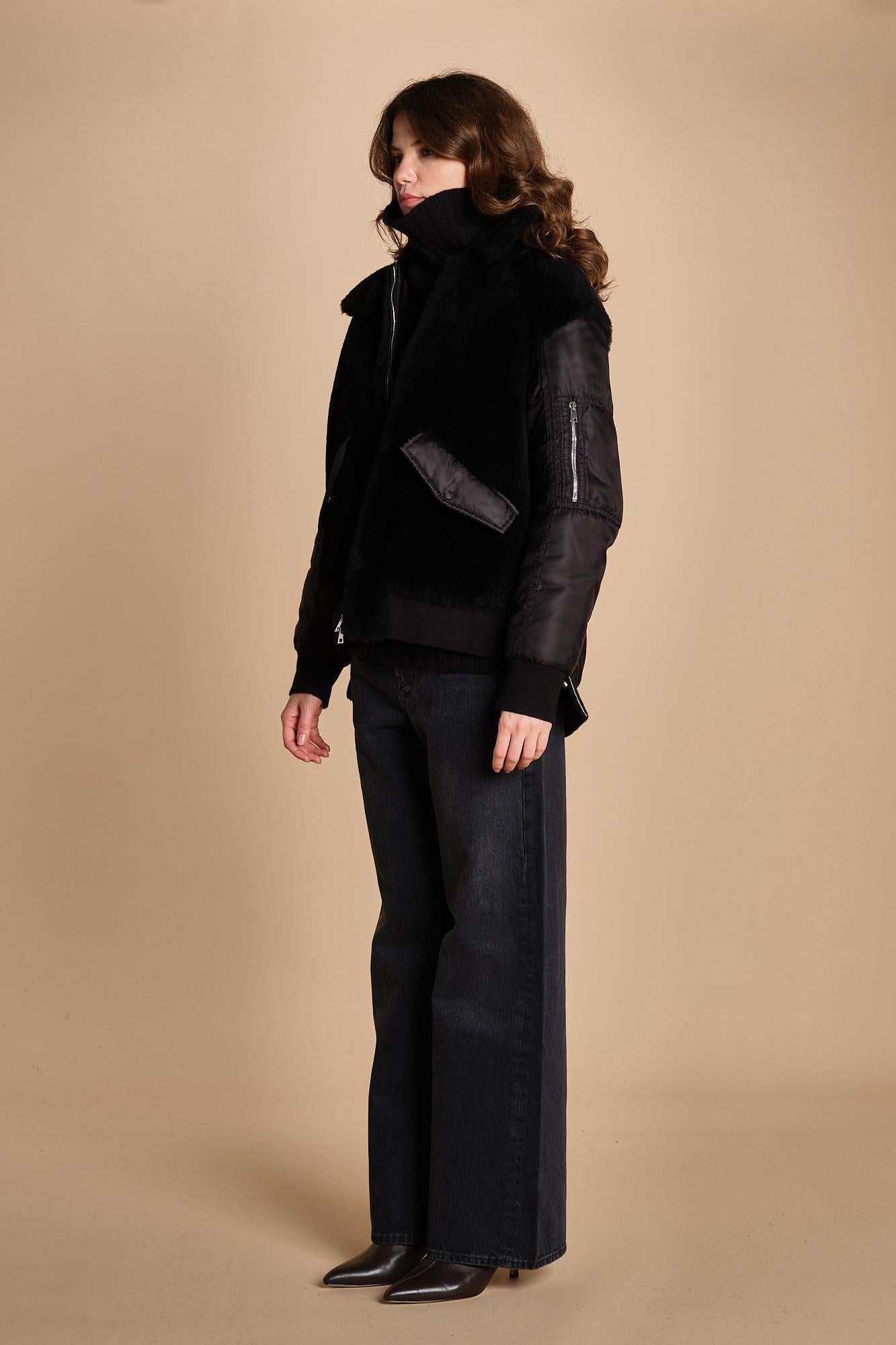 24065 giubbotto in nylon e pelliccia 24065350 NERO milaura 