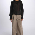 Camicia manica sbuffo ricamo cetrale BE24544 BLACK milaura 