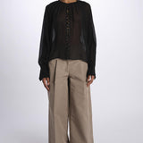 Camicia manica sbuffo ricamo cetrale BE24544 BLACK milaura 