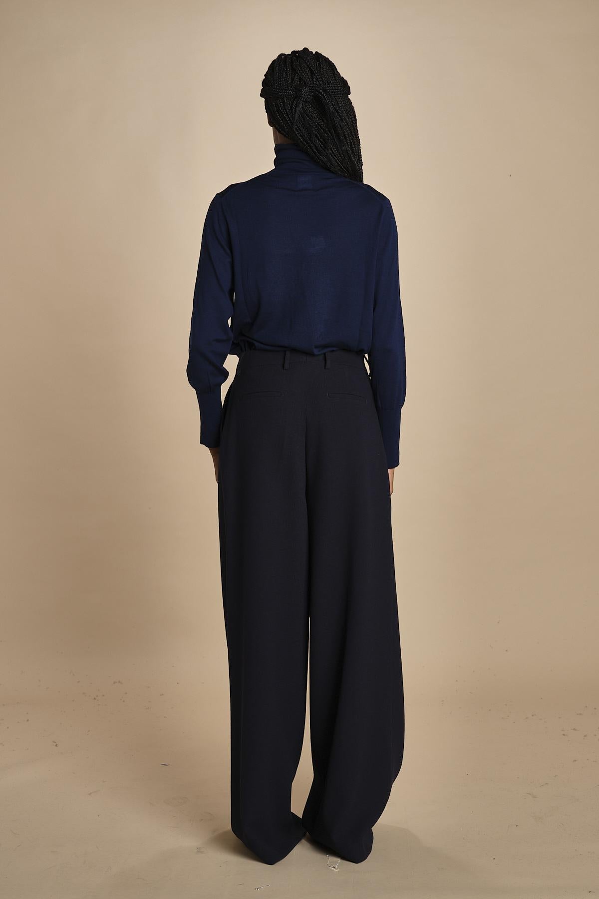 pantalone con pinces in lana NINA PLEAT CA1398 NAVY berwich 
