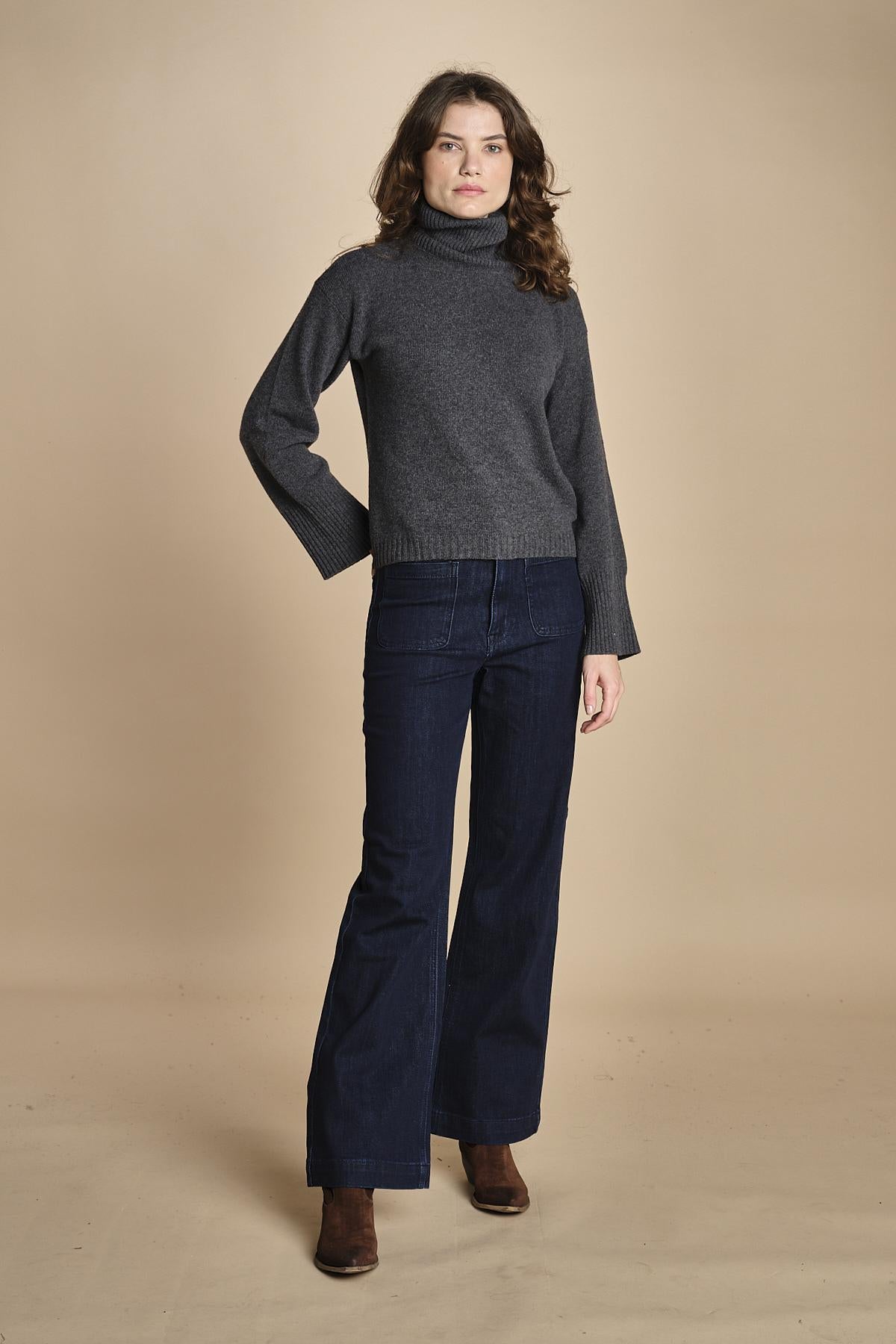 denim a zampa con taschine FAUVE INDIGO fam 