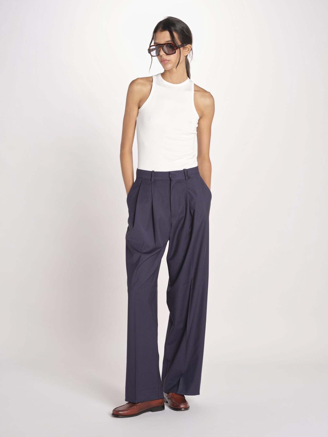 patalone con pinces NOEMI COOL WOOL NAVY BLUE true avenue 