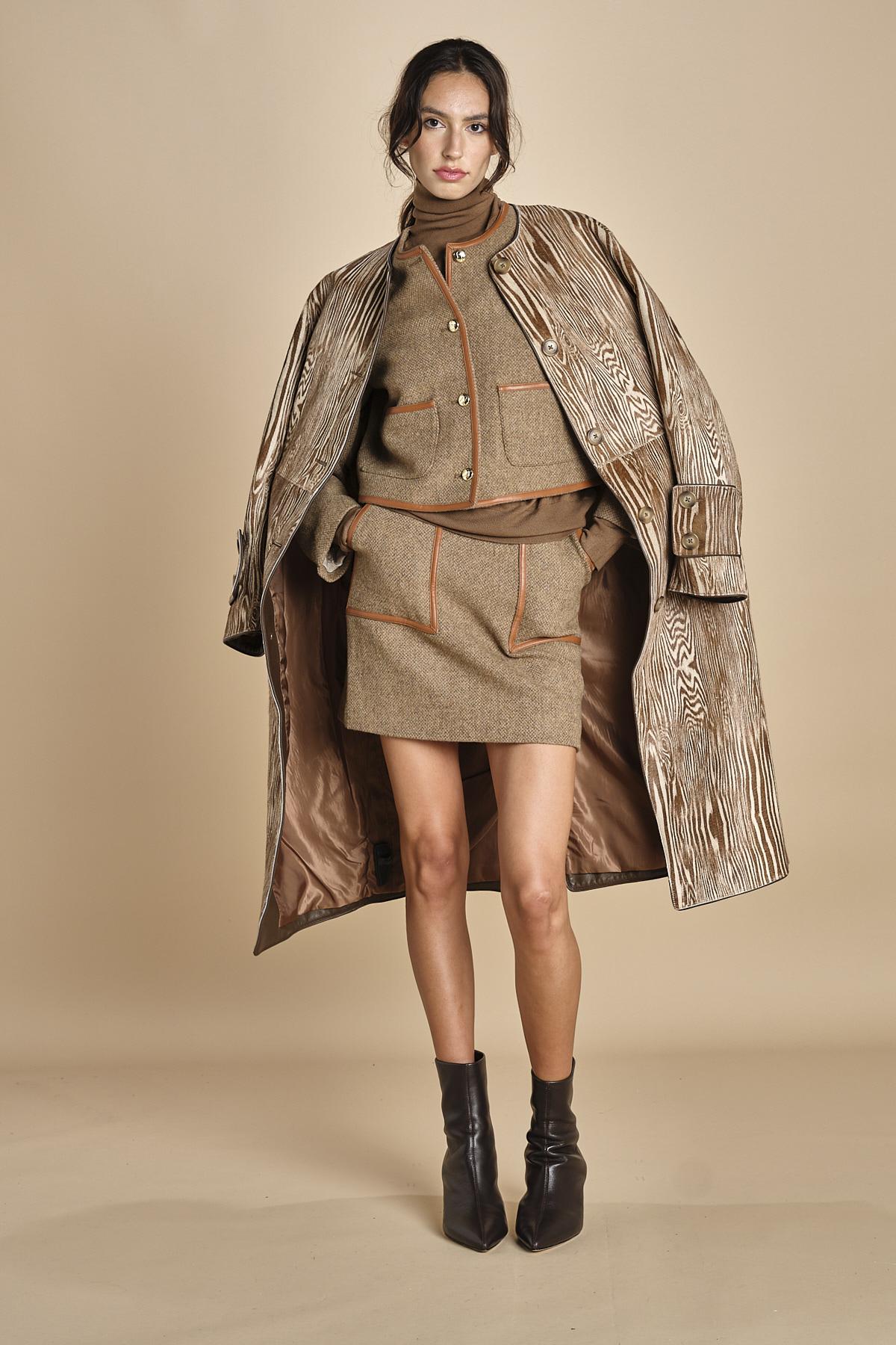 giacca in tweed cin bordo in pelle NINETTE TAUPE malina 