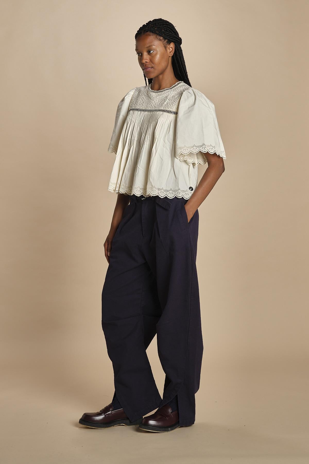 top manica corta con ricami LARISSA 108 CREAM sea ny 