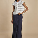 camicia a maniche corte con rouches e smerli G04152011102 BIANCO n21 