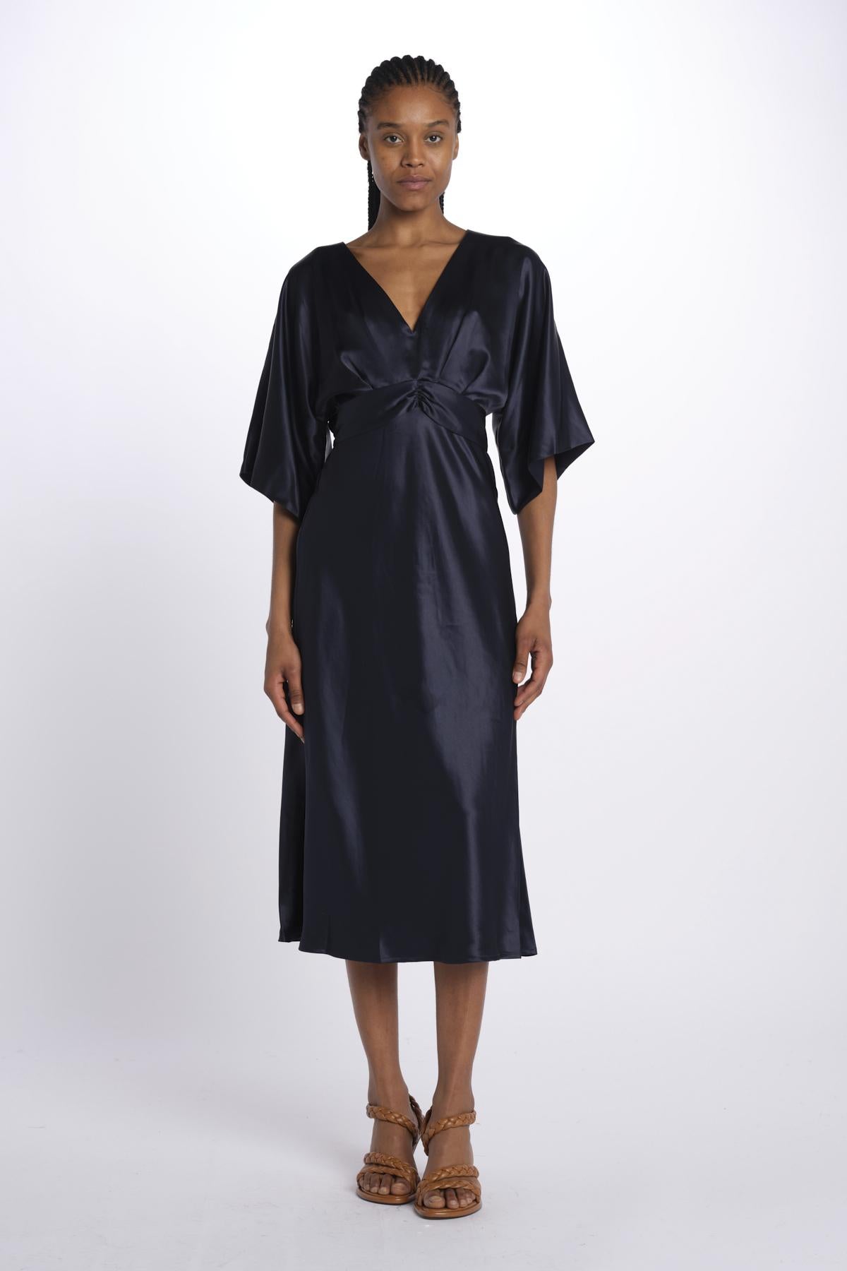 Abito JUNO midi manica svasata 3025446 NAVY malina 