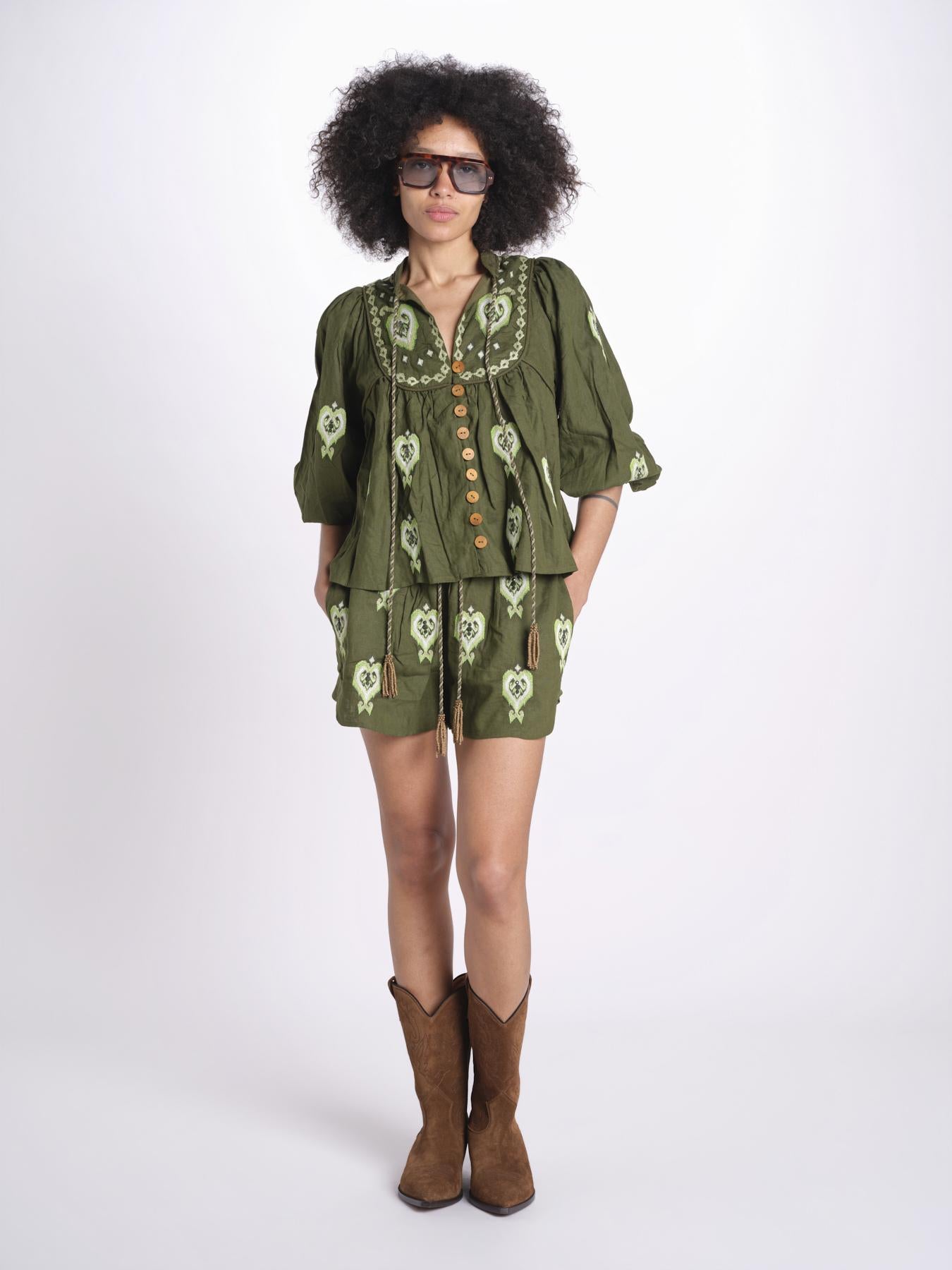 short con ricamo cuori 344171 GREEN L0013 farm rio 