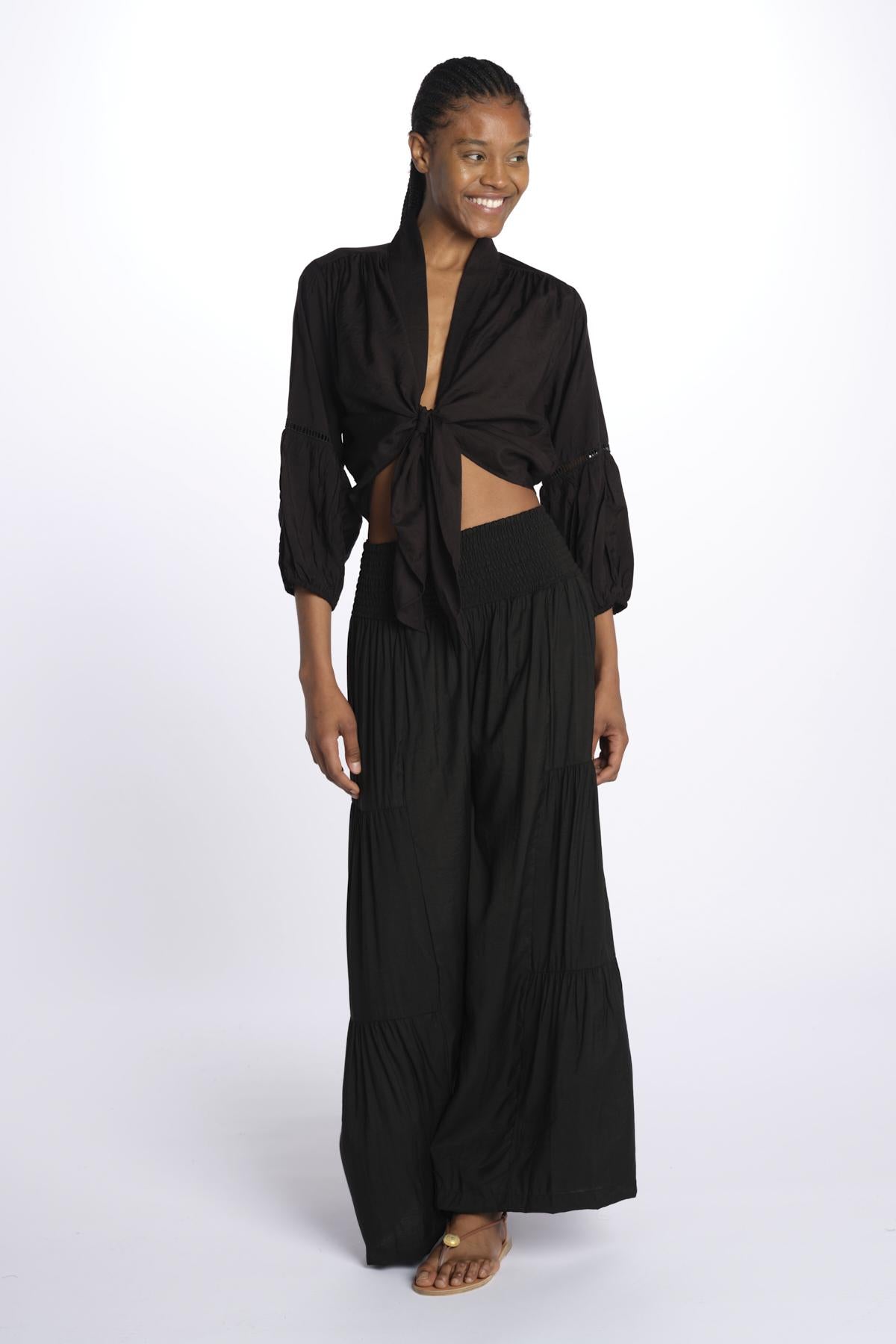 MARIA top con nodo e maniche lunghe MARIA NOIR laraethnics 