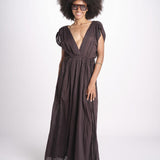 abito con nervature legato in vita MIKONBLK CHOCOLAT laraethnics 