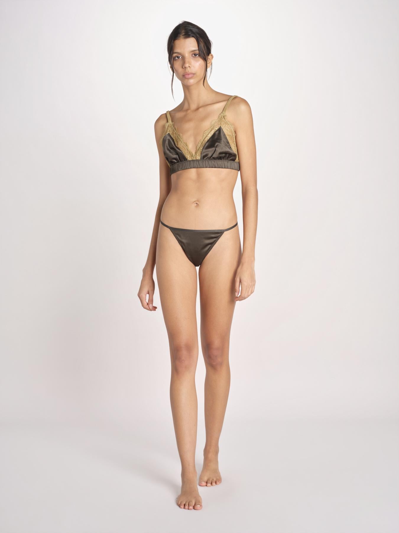 reggiseno triangolo in satin e pizzo LOVE LACE L25101005 DARK GREEN 782 love stories 