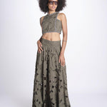 top corto con intarsio fiori AGNES M1720 PESTO lace the label 