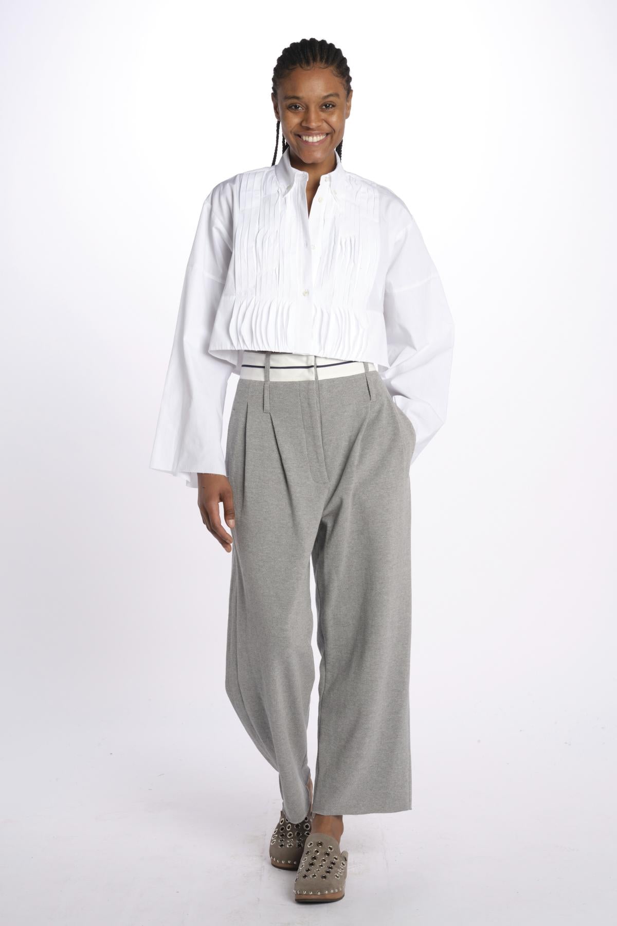 Pantalone  pences con cintura bianca DIANA PANT GREY jejia 