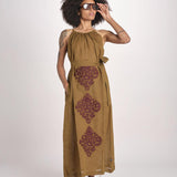 abito lungo BE25245 KHAKI WHINE benaras soleil 