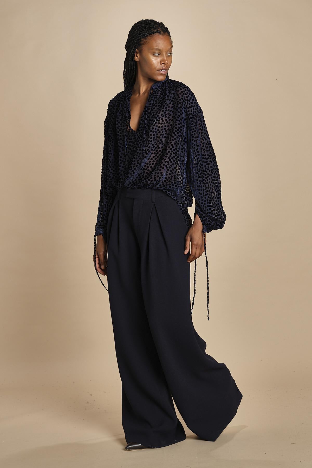 camicia in velluto devoré ANASTASIA DARK BLUE massimo alba 