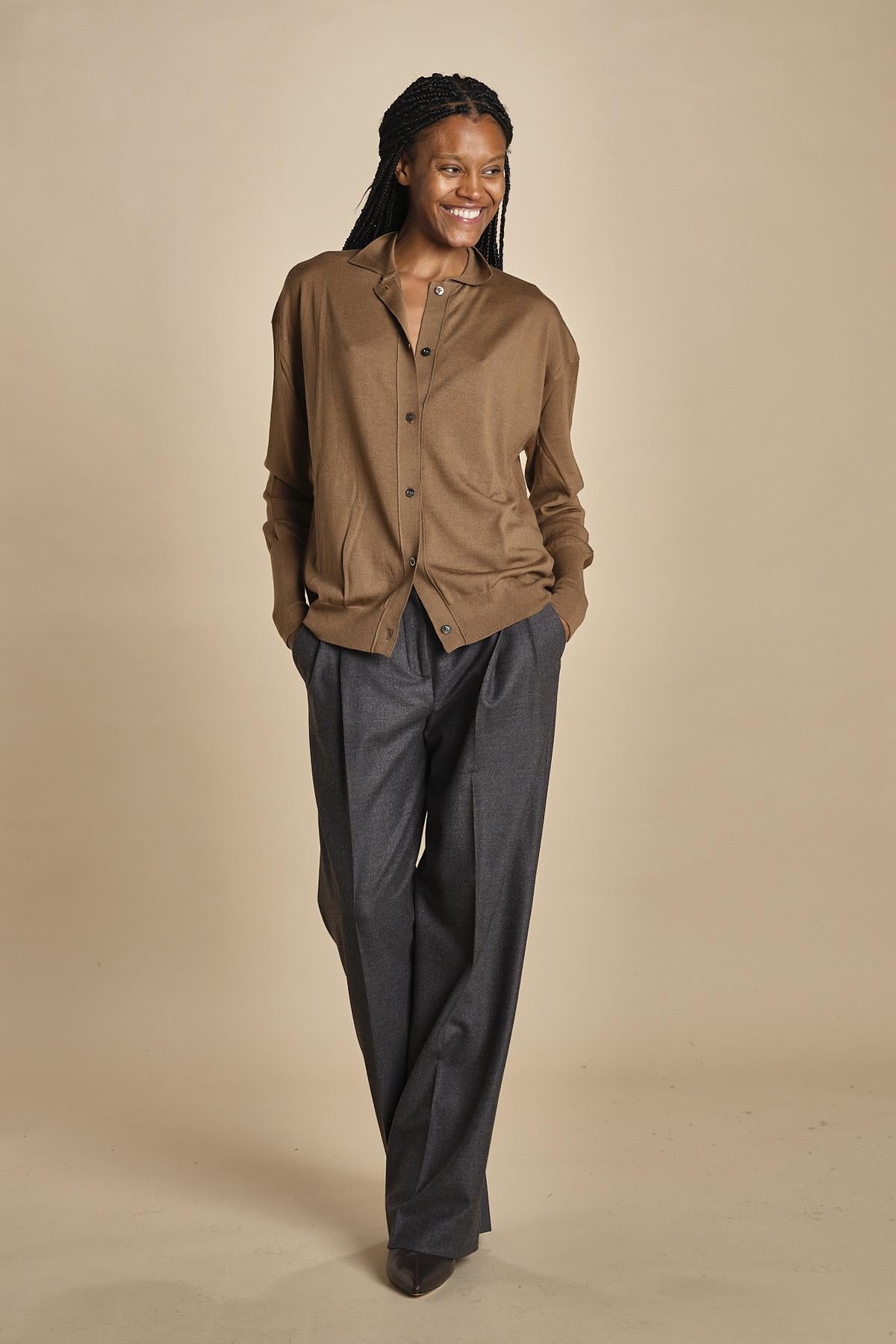 camicia over in lana merino MIL LAU20 E18106 TABACCO milaura 