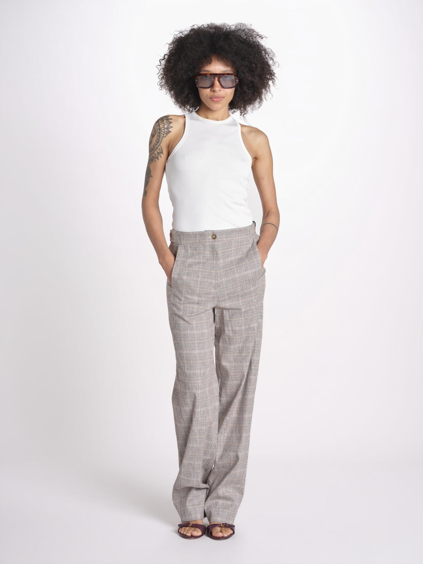 pantalone in principe di galles 16P005CO251 P671 BROWN MULTI ines de la fressange 
