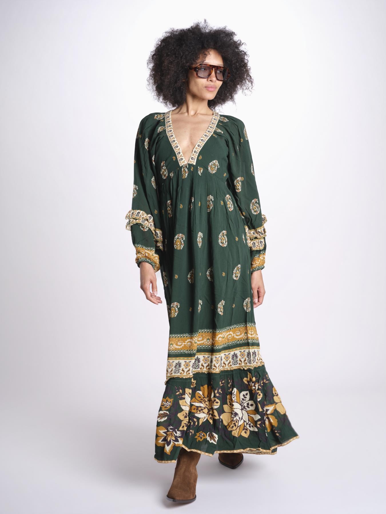 abito lungo stampa paisley 351135 AYLA GREEN 26009 farm rio 