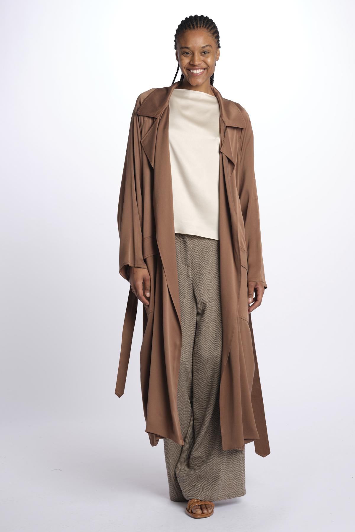 28A50 trench over in crepe satin 28A50 CACAO dusan 