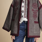 giacca in tessuto diagonale ricamato WILL KIMONO GREY antik batik 