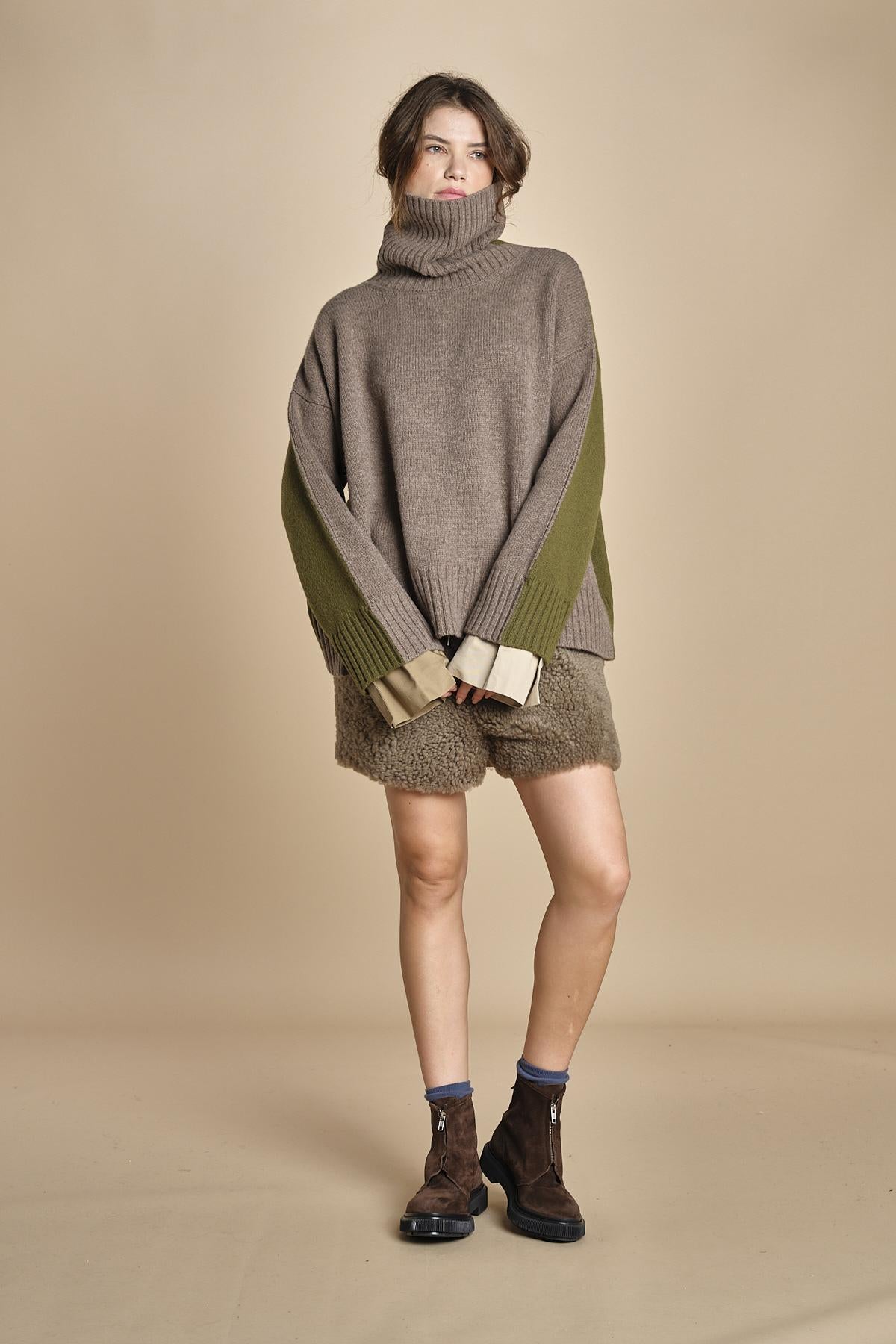 maglia bicolor OLLY  MJD634M_AFILK CHOCO_OLIV jejia 