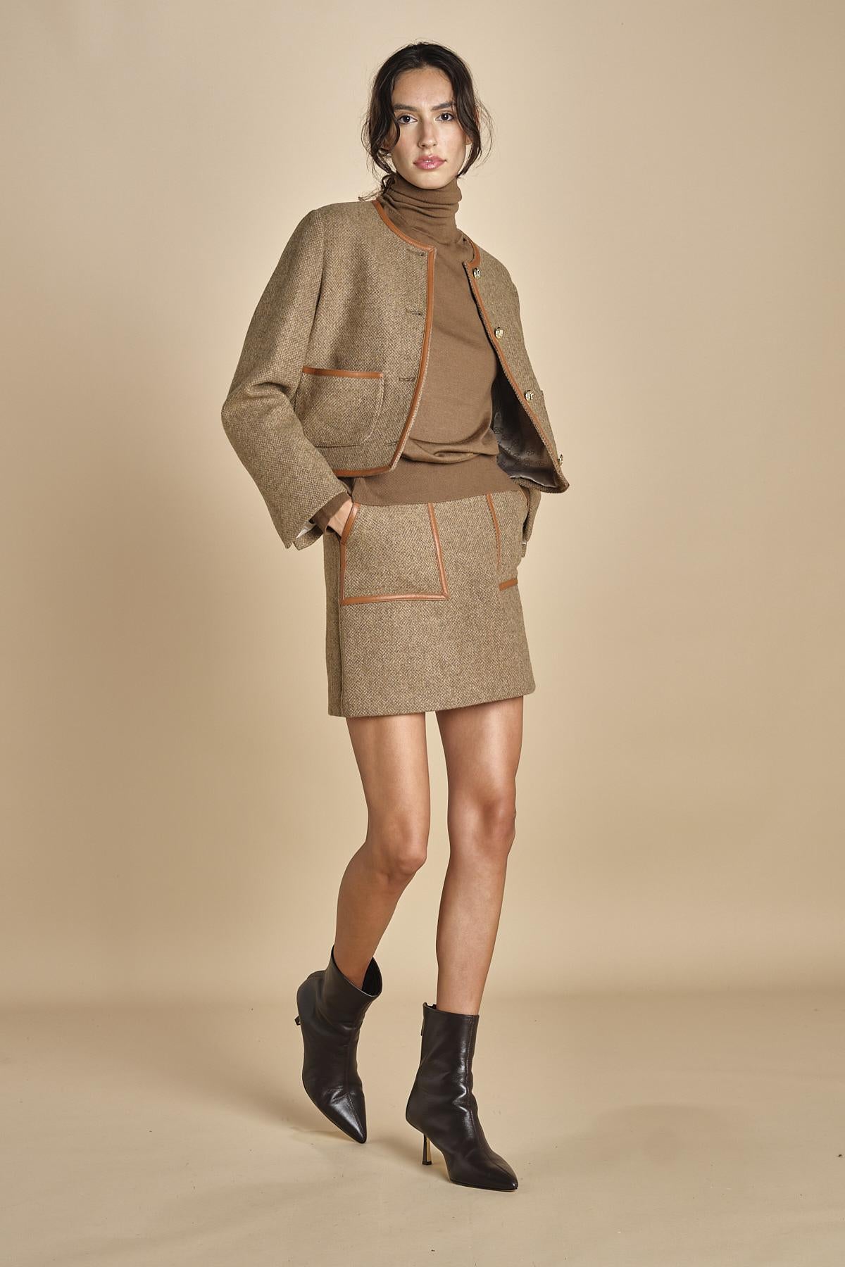 gonna con bordo in pelle ANDINE TAUPE malina 