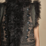 gilet ricamato con montone SANDORA GILET KAKI antik batik 