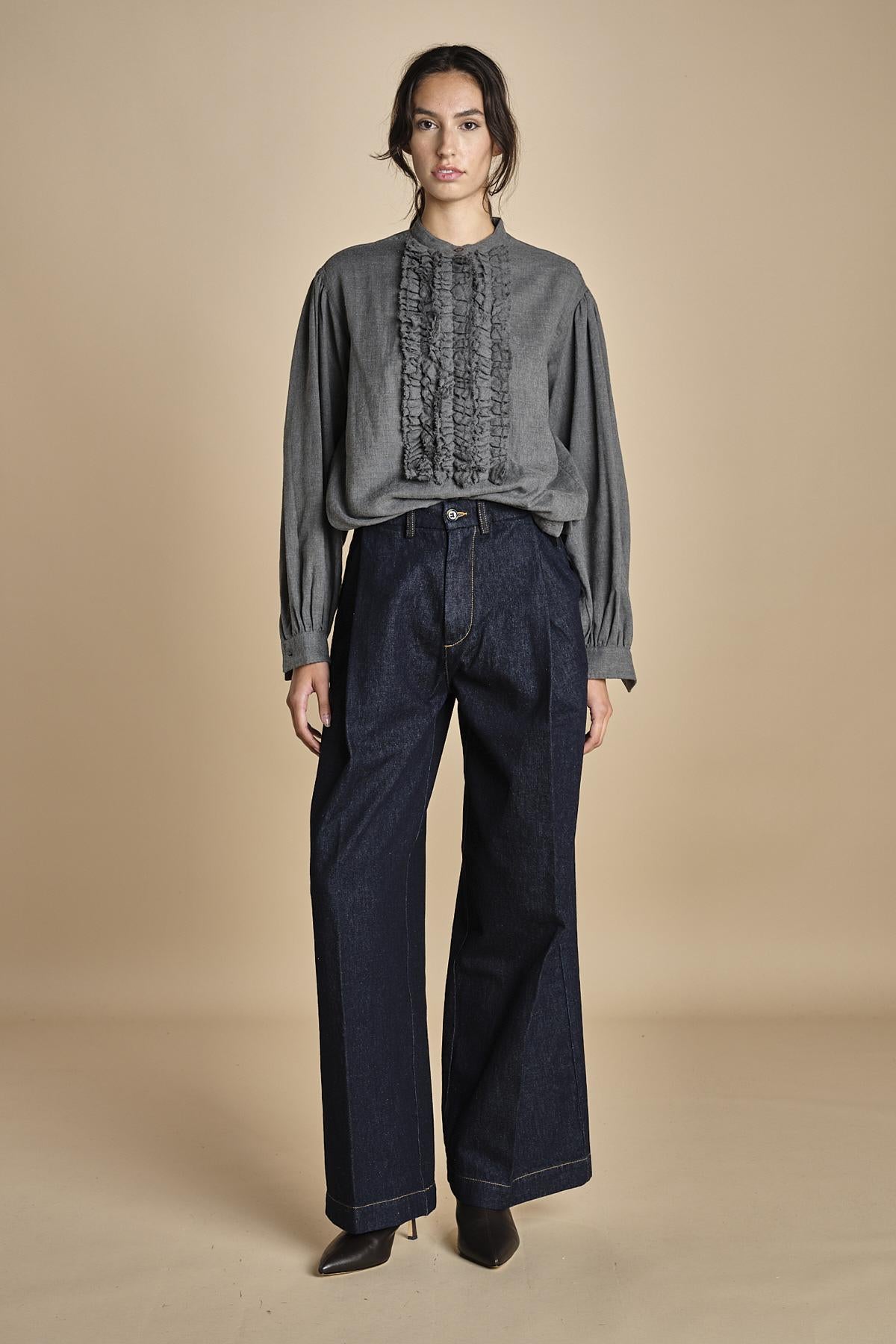 camicia voille lana con rouches MAGRITTE LIGHT GREY laurence bras 