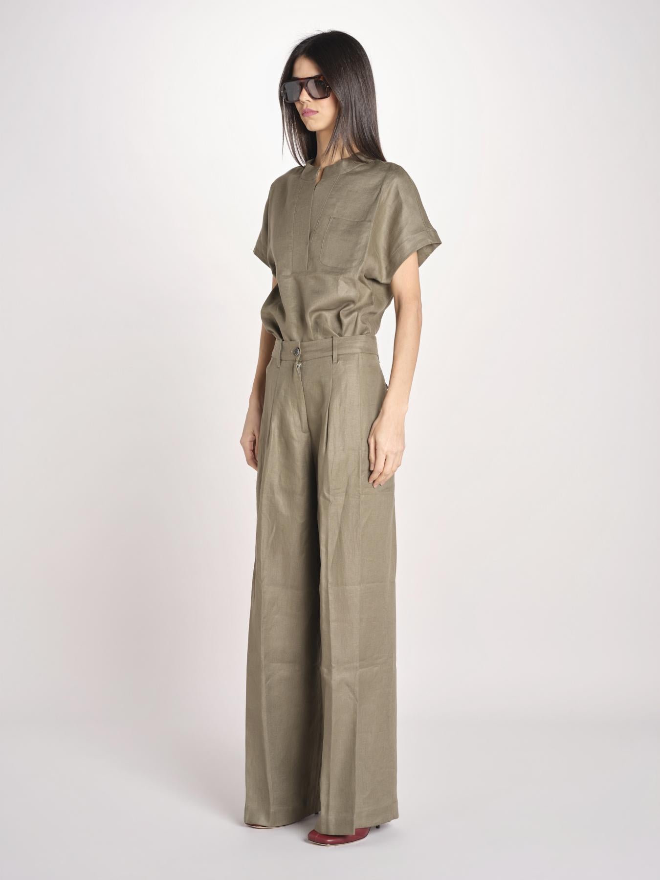 pantalone in lino con pinces PETRA PE98 OLIVA nine in the morning 
