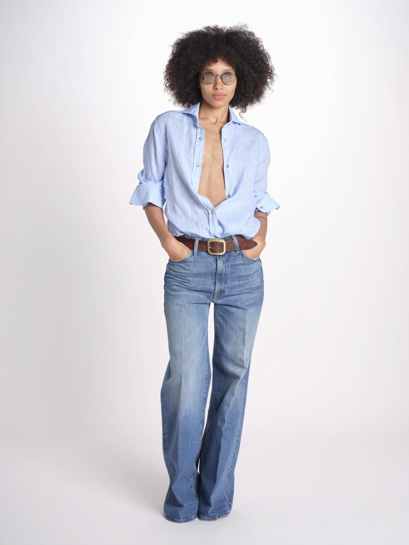 camicia uomo lino con automatici SABRILI AZZURRO milaura 