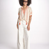 camicia con ricamo uncinetto TALIA 748398 BEIGE ORANGE mabe 