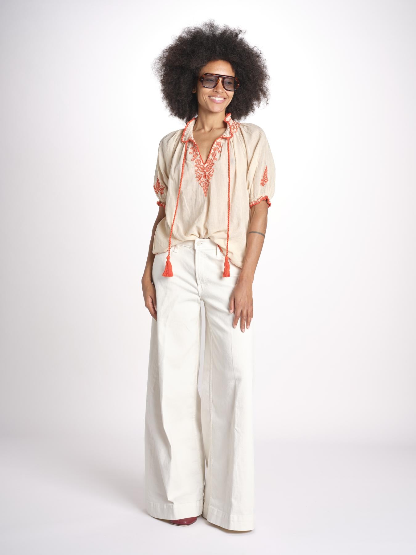 camicia con ricamo uncinetto TALIA 748398 BEIGE ORANGE mabe 