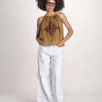 top ricamo greche BE25204 KHAKI WINE benaras soleil 